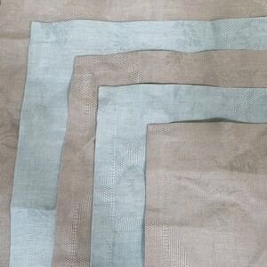 Garnier-Thiebaut France Linen Napkins Set of 5 Beige & Blue Floral Damask